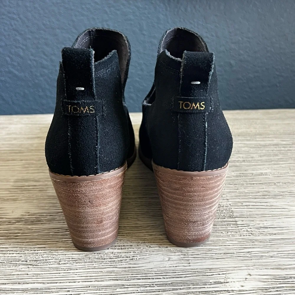 Toms Black Suede Wedge Ankle Booties